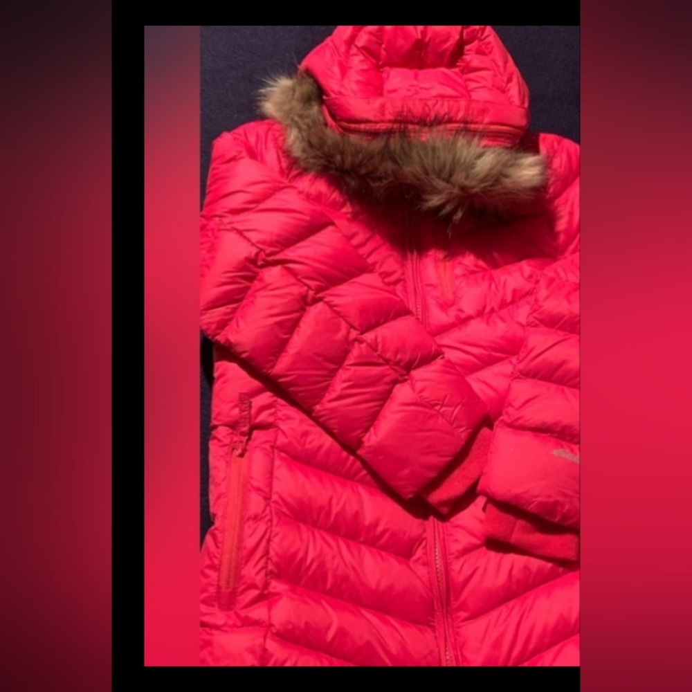 🎄☃️ Eddie Bauer Parka Coat Girl's Sun Valley, Down Jacket Fur Hood Fuchsia ⛄❄️ - Picture 7 of 12